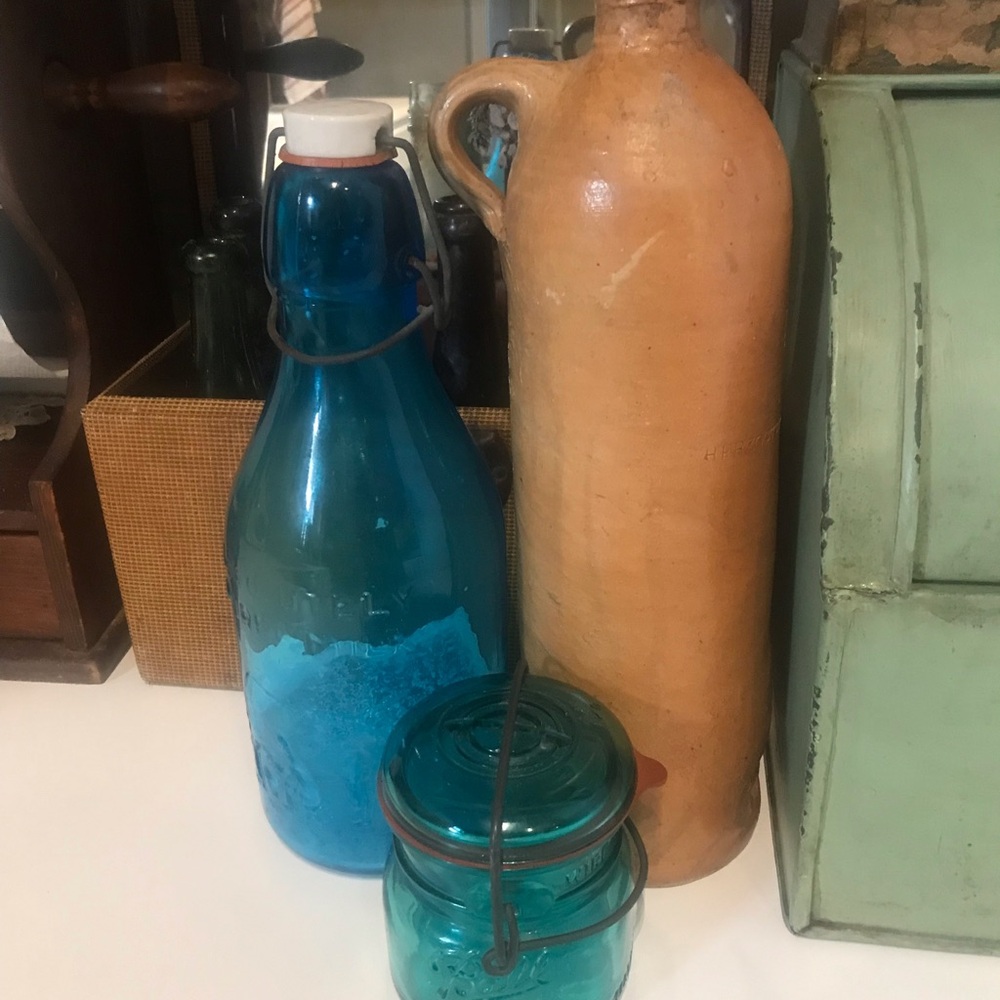 Antique German Clay Salt Glazed Red Ware Water Jug Stoneware